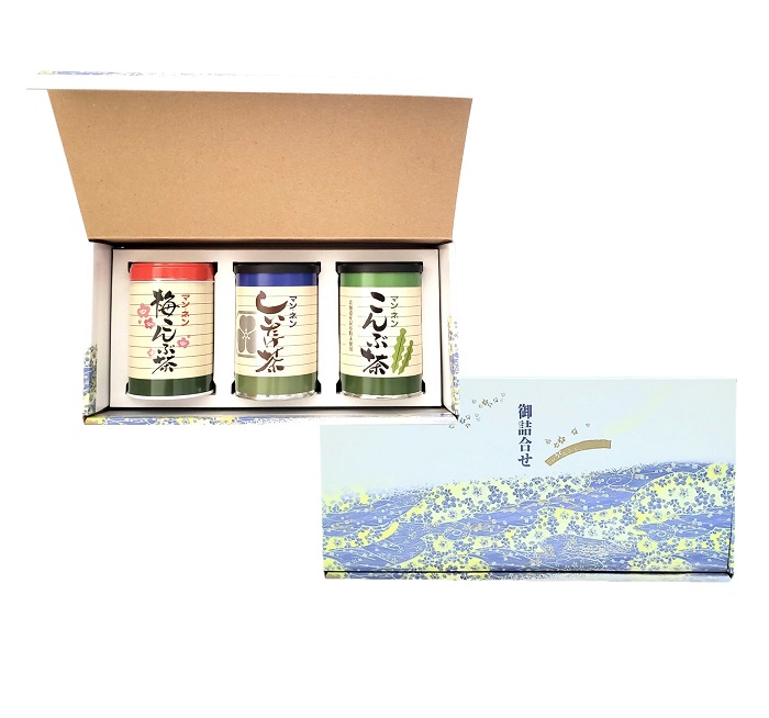 大３缶入りギフトセットしいたけ茶・こんぶ茶・梅こんぶ茶  株式会社マン・ネン オンラインショップ